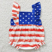 Load image into Gallery viewer, Baby Girls 4th Of July Star Summer Bubble Rompers