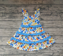 Load image into Gallery viewer, Baby Girls Blue Flowers Ruffle Knee Length Dresses