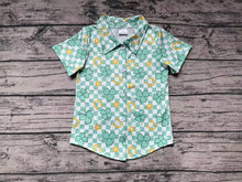 Load image into Gallery viewer, Baby Boys Green Checkered Quatrefoil St Patrick Days Buttons Tee Shirts