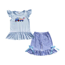 Load image into Gallery viewer, Baby Girls 4th Of July Dog Ruffle shorts Clothes Sets