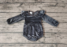Load image into Gallery viewer, Baby Dark Grey Girls Velvet Long Sleeve Sleepers Rompers