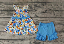 Load image into Gallery viewer, Baby Girls Blue Flowers Tunic Ruffle Shorts Outfits Clothes Sets