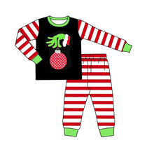 Load image into Gallery viewer, Baby boys Christmas hands stripe pajamas sets