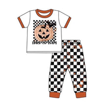 Load image into Gallery viewer, baby boys Halloween pumpkin plaid pants sets