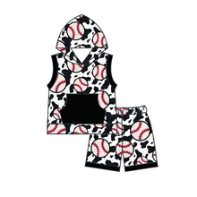 Load image into Gallery viewer, Baby boys baseball hoodie top summer shorts sets