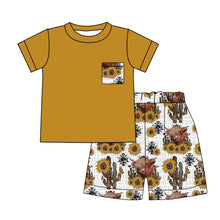 Load image into Gallery viewer, Baby boys sunfower cow pocket shorts sets
