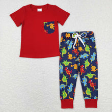 Load image into Gallery viewer, Baby Boys Red Short Sleeve Tee Shirts Dinosaur Pants Clothes Sets
