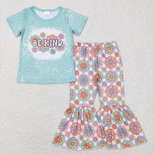 Load image into Gallery viewer, Baby Girls Be Kind Flowers Tee Tops Flare Bell Pants Clothes Sets
