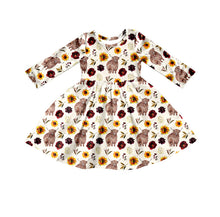 Load image into Gallery viewer, Baby girls fall highland cow western knee length dresses