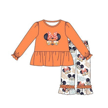 Load image into Gallery viewer, Baby girls Orange mouse ruffle pants clothes sets