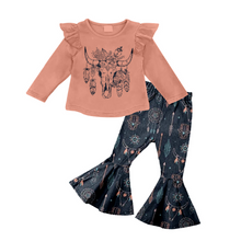 Load image into Gallery viewer, Baby girls fall pink cow skull bell pants sets