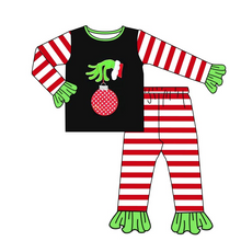 Load image into Gallery viewer, Baby girls Christmas hands stripe pajamas sets