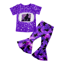 Load image into Gallery viewer, Baby girls purple western horse bell pants clothes sets