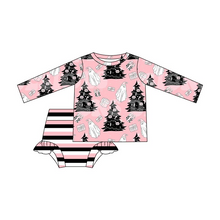 Load image into Gallery viewer, Baby girls Christmas halloween pink bummie sets