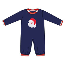 Load image into Gallery viewer, Baby boys navy Christmas santa rompers