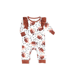 Load image into Gallery viewer, Baby girls baseball fall rompers