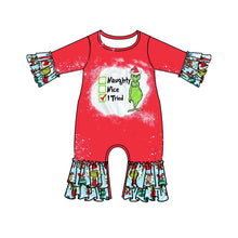 Load image into Gallery viewer, Baby girls Christmas naughty green rompers