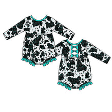 Load image into Gallery viewer, Baby cow blue leopard rompers