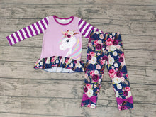 Load image into Gallery viewer, Baby Girls purple unicorn tunic legging pants sets