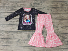 Load image into Gallery viewer, Baby girls black pink singer bell pants clothes sets