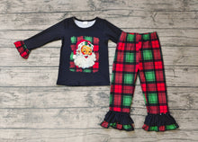 Load image into Gallery viewer, Baby girls black red santa Christmas ruffle pants clothes sets