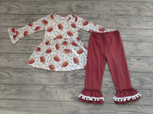 Load image into Gallery viewer, Baby girls baseball brown ruffle fall pants clothes sets