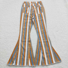 Load image into Gallery viewer, Adult Women Orange Grey Stripes denim bell pants Jeans