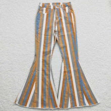 Load image into Gallery viewer, Adult Women Orange Grey Stripes denim bell pants Jeans
