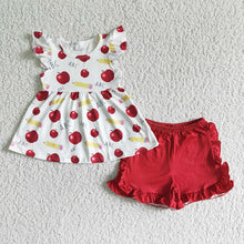 Load image into Gallery viewer, Baby girls apple back to school shorts sets