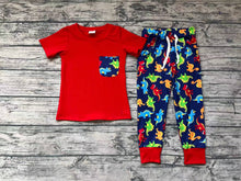 Load image into Gallery viewer, Baby Boys Red Short Sleeve Tee Shirts Dinosaur Pants Clothes Sets