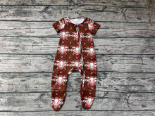 Load image into Gallery viewer, Baby Boys Western Aztec Cow Brown Short Sleeve Footie Rompers