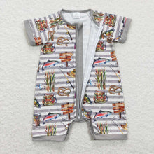 Load image into Gallery viewer, Baby Boys Fishing Summer Short Sleeve Zip Rompers