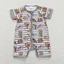 Load image into Gallery viewer, Baby Boys Fishing Summer Short Sleeve Zip Rompers