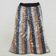 Load image into Gallery viewer, Baby Girls Black Golden Sequin Bell Bottom Pants