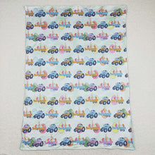 Load image into Gallery viewer, Baby Boys Eggs Tractors Blue Easter Minky Blankets