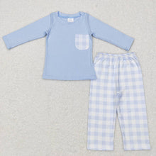 Load image into Gallery viewer, Baby Girls Blue Long Sleeve Tops Checkered Pants Clothing Sets