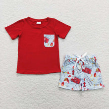 Load image into Gallery viewer, Baby Boys Red Pocket Tee Shirts Fire Truck Shorts Clothes Sets Preorder