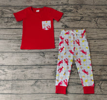 Load image into Gallery viewer, Baby Boys Red Short Sleeve Pocket Top Crawfish Pants Clothing Sets