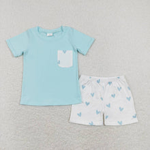 Load image into Gallery viewer, Baby Boys Valentines Blue Hearts Pocket Shirts Shorts Outfits Clothing Sets