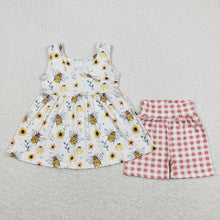 Load image into Gallery viewer, Baby Girls Bee Spring Tunic Top Checkered Shorts Clothes Sets