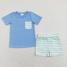 Load image into Gallery viewer, Baby Boys Blue Short Sleeve Top Stripes Shorts Outfits Clothes Sets