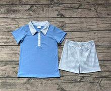 Load image into Gallery viewer, Baby Boys Blue Buttons Top Blue Stripes Shorts Outfits Clothing Sets