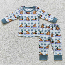 Load image into Gallery viewer, Baby Boys Fall Duck Blue Checkered Top Pants Jammies 2pcs Pajamas Sets
