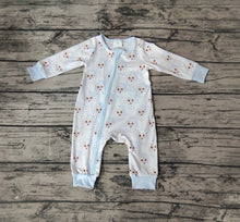 Load image into Gallery viewer, Baby Boys Blue Santa Christmas Ruffle Rompers