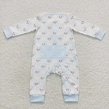 Load image into Gallery viewer, Baby Boys Blue Santa Christmas Ruffle Rompers