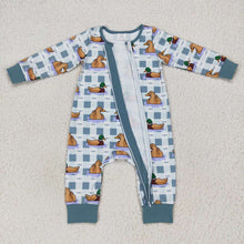 Load image into Gallery viewer, Baby Boys Duck Blue Checkered Zip Long Sleeve Rompers