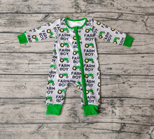 Load image into Gallery viewer, Baby Farm Boy Tractor Zip Long Sleeve Rompers