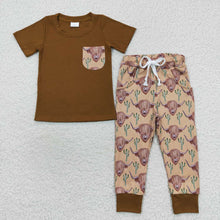 Load image into Gallery viewer, Baby Boys Cow Cactus Pocket Top Pants Clothes Sets