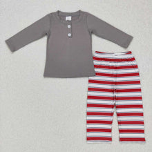Load image into Gallery viewer, Baby Boys Grey Top Red Stripes Christmas Pants Pajamas Clothing Sets