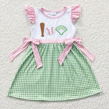 Load image into Gallery viewer, Baby Girls Baseball Flutter Sleeve Bow Knee Length Dresses